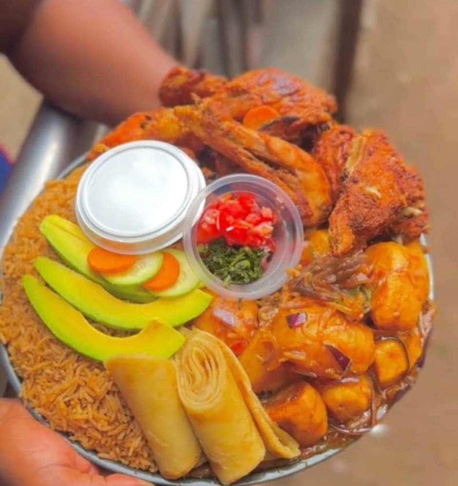 VIP platter with chicken, pilau, avocado and chapati